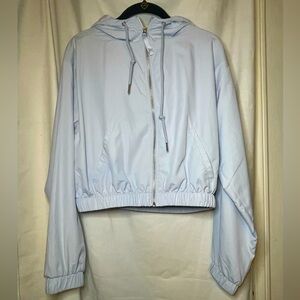 Forever 21 Light Blue Full Zip Windbreaker Jacket w/ Hood & Pockets Size M